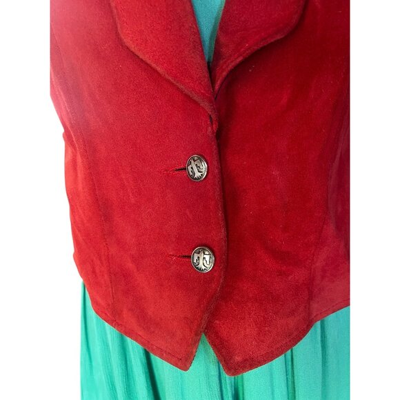 Pioneer Wear Red Suede Leather Suede Vest Womens Size 12 By Southwest Lined - Picture 7 of 10